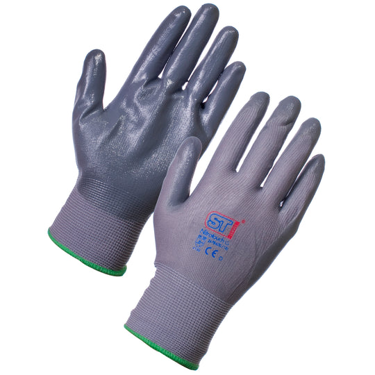 Supertouch Nitrotouch® Gloves in Grey, breathable back, comfortable fit for all-day manual work and handling.