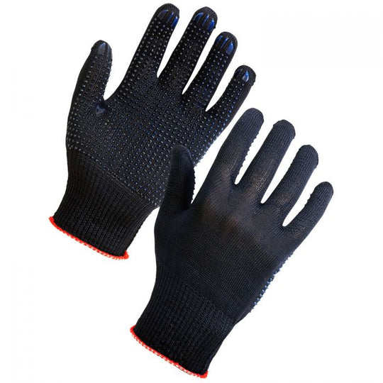 Black Supertouch seamless assembly gloves with PVC dots for extra grip.