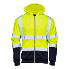 Supertouch Hi Vis Yellow 2 Tone Hooded Zipped Sweatshirt - Yellow/Navy