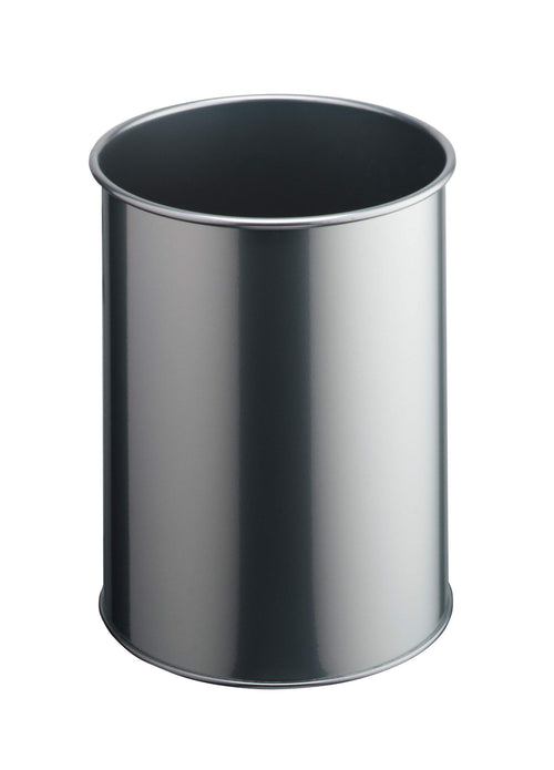 Durable Metal Round Waste Bin | Scratch Resistant Steel | 15L | Silver