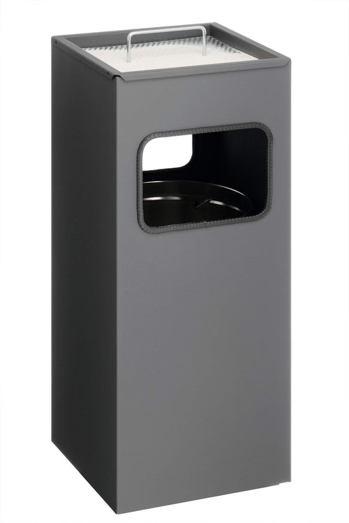 Durable Square Metal Waste Bin with Intagrated Sand Ashtray | 17L | Grey