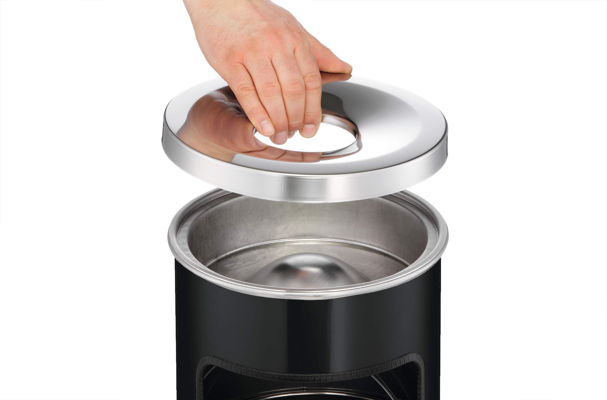 Durable Round Metal Waste Bin with Fire Extinguishing Ashtray | 17L | Black