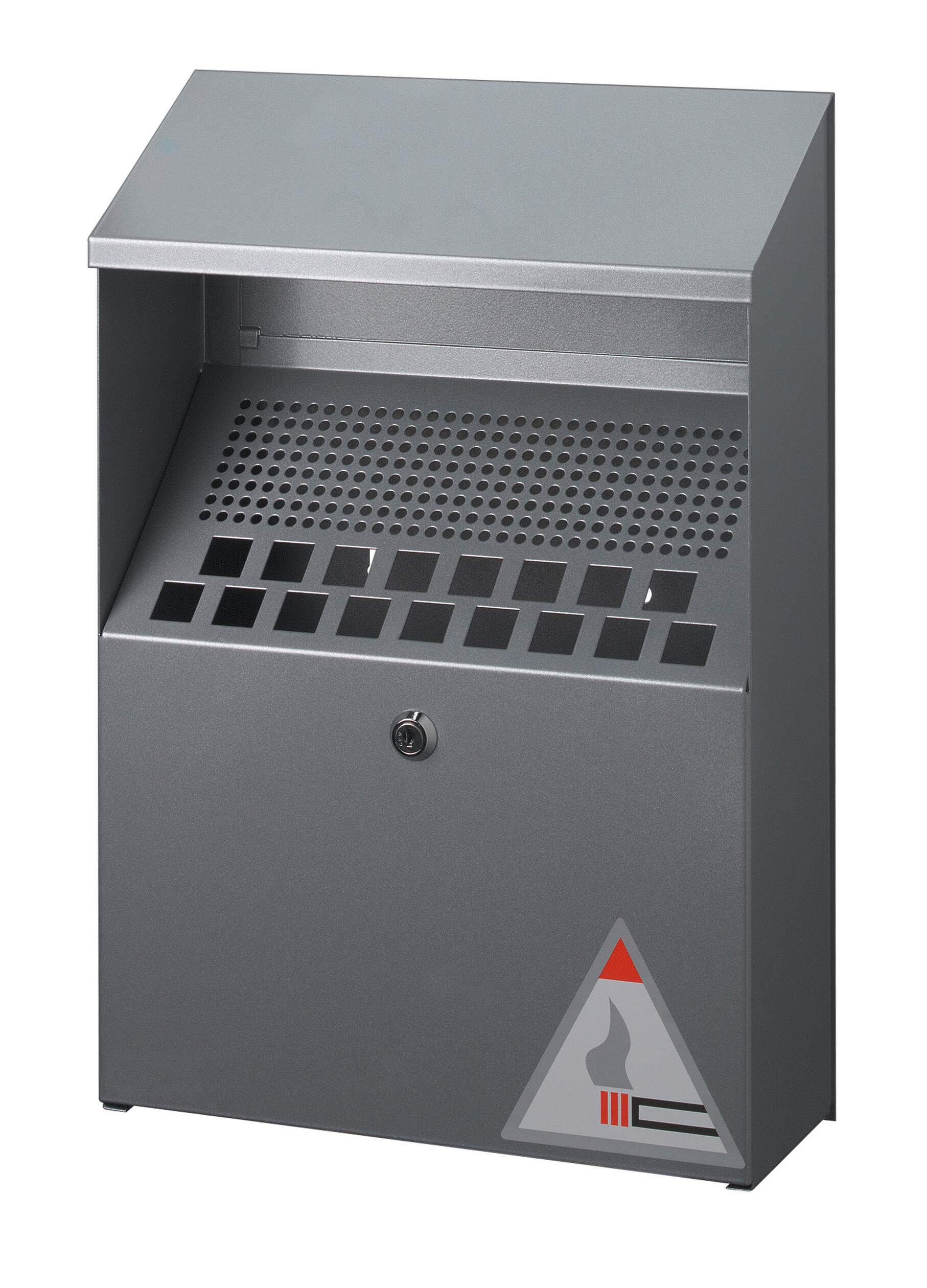Durable Wall Mounted Lockable Steel Ashtray | 4L | Silver