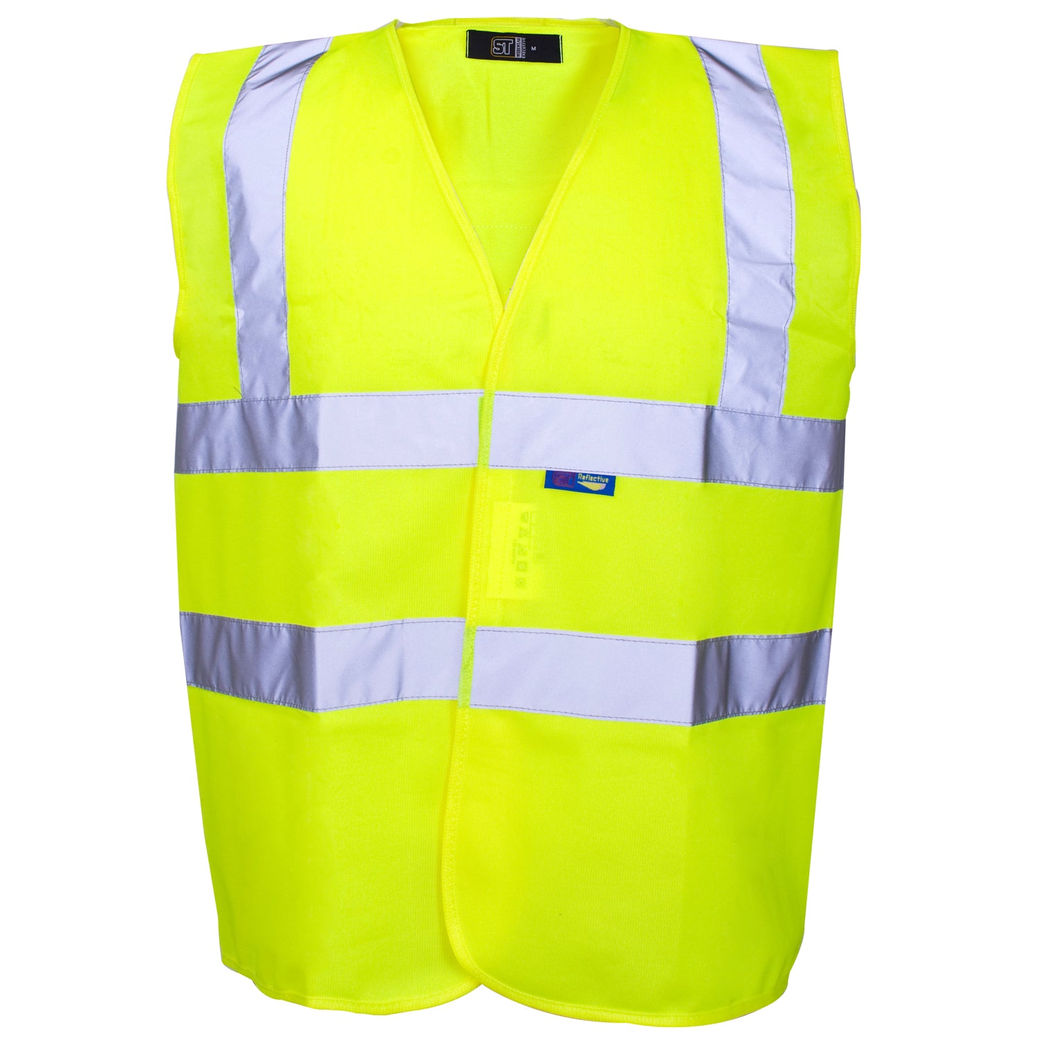 Supertouch hi-vis yellow work vest with a velcro front closure.