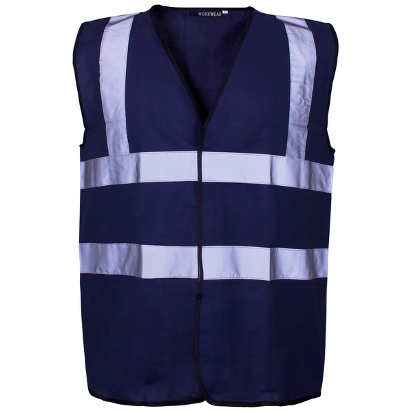 A Supertouch Navy blue Coloured Vest, designed for high visibility and safety compliance.