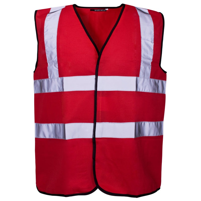 A Supertouch Red Coloured Vest, designed for high visibility and safety compliance.
