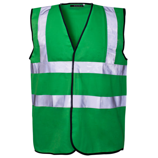 A Supertouch Green Coloured Vest, designed for high visibility and safety compliance.