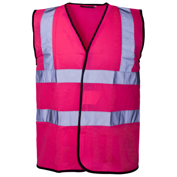A Supertouch Pink Coloured Vest, designed for high visibility and safety compliance.