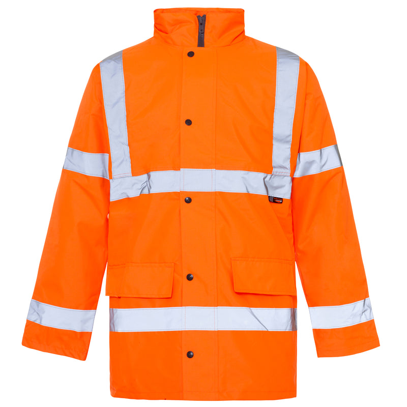 A waterproof and durable Supertouch Orange Hi Vis Standard Parka for all-weather protection.