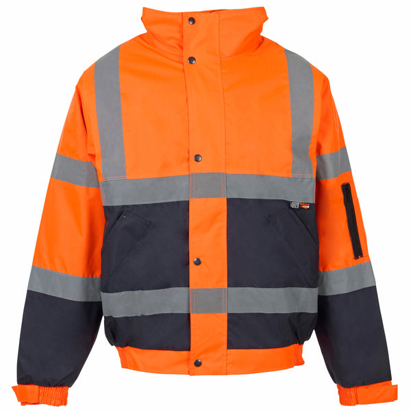 Supertouch hi-vis two-tone bomber jacket in orange and navy.