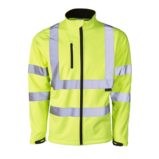 A protective Supertouch Yellow Hi Vis Softshell Jacket, suitable for various work environments.
