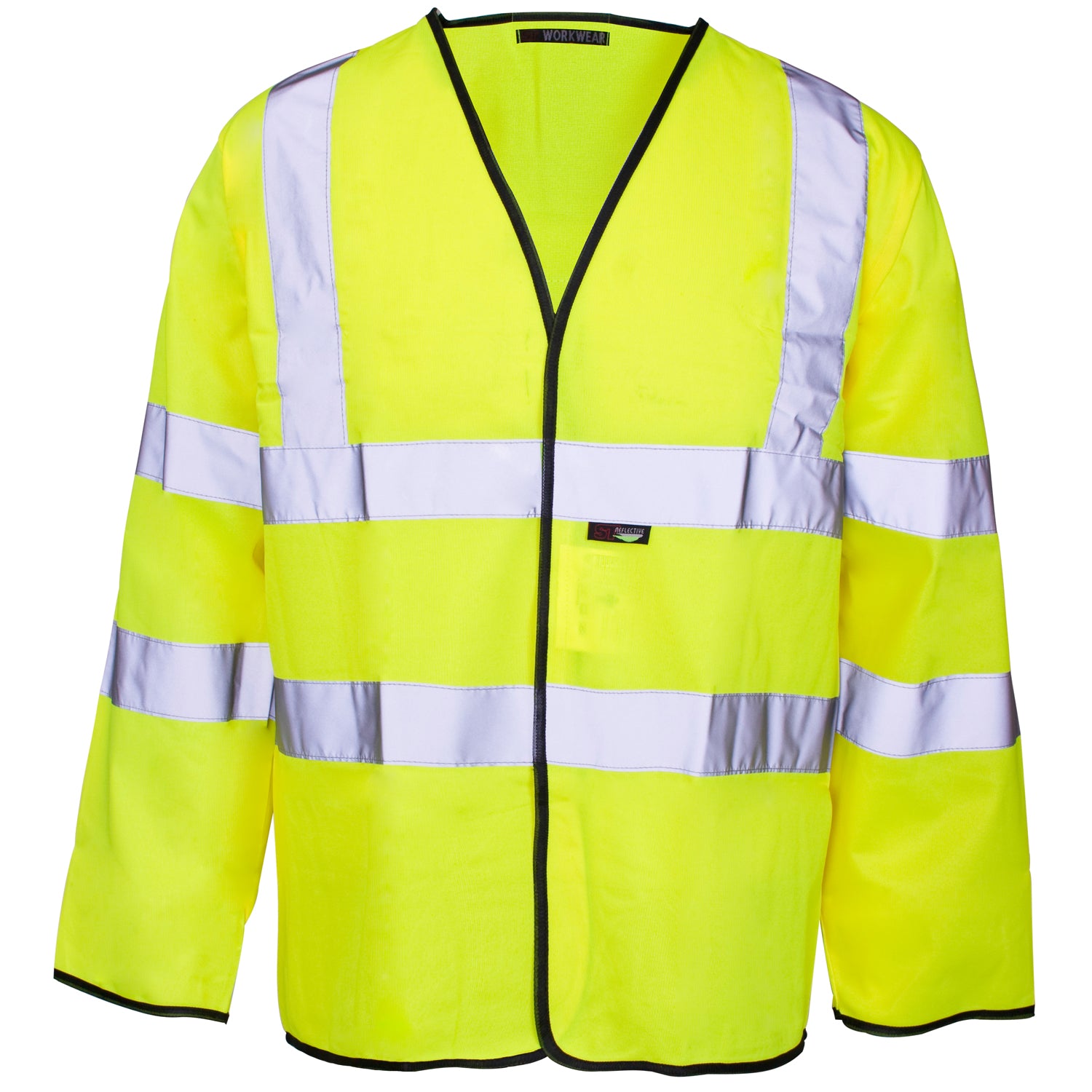 Supertouch H84 hi-vis yellow long-sleeved vest with Velcro closure.