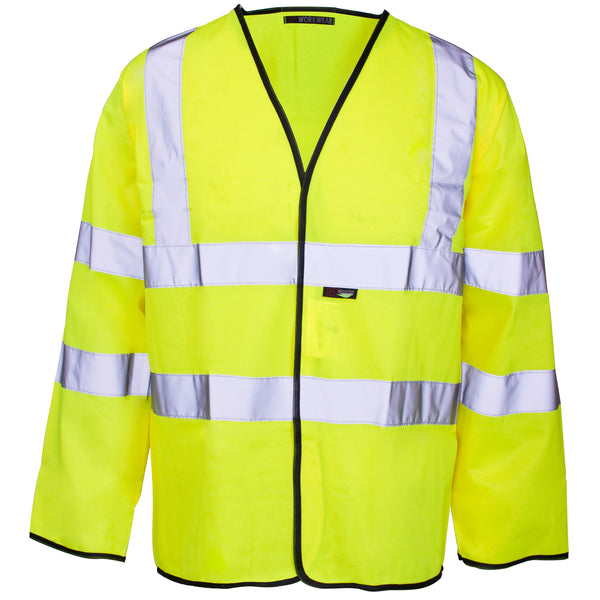 Supertouch H84 hi-vis yellow long-sleeved vest with Velcro closure.