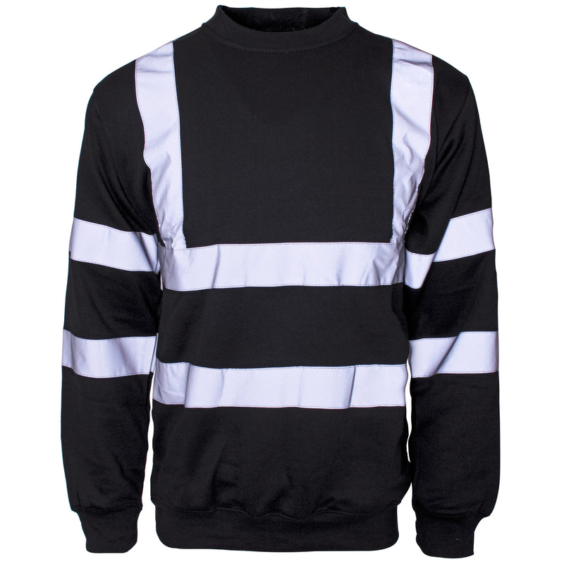 A comfortable and warm Supertouch Black Hi Vis Crew Neck Sweatshirt for worksite use.