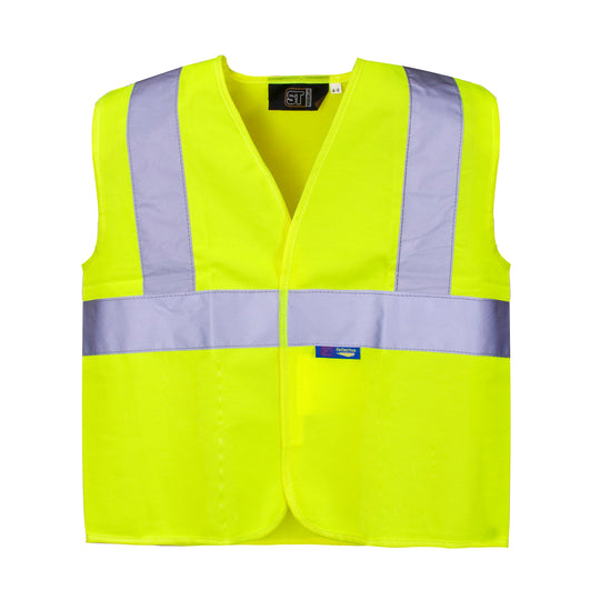 A Supertouch Hi Vis Junior Vest, designed for high visibility and safety compliance.