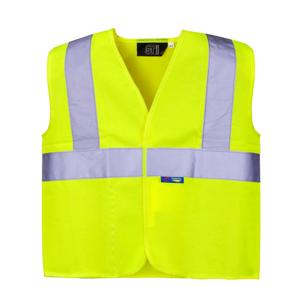 A Supertouch Hi Vis Junior Vest, designed for high visibility and safety compliance.