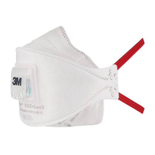 3M 9332+ Gen 3 Aura valved FFP3 mask with an improved cool-flow comfort valve.