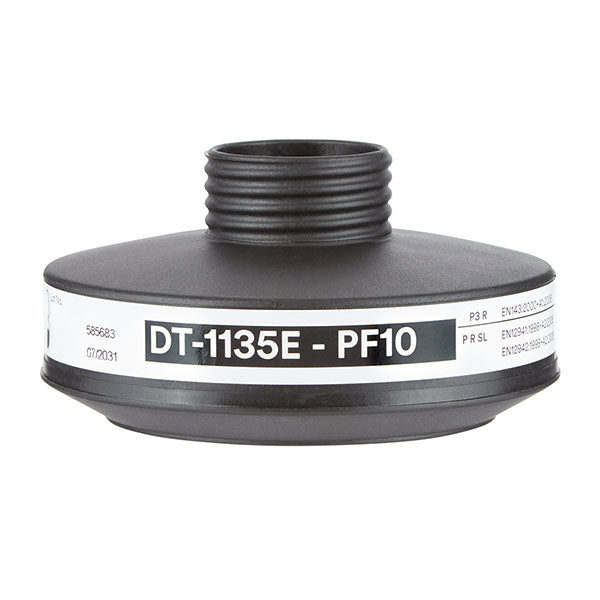 White, circular 3M DT-1135E P3 Particulate Filter for 3M PF-600E Powered Air Respirator.