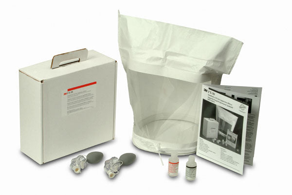 Complete 3M FT-30 Bitter Fit Test Kit with hood, nebulizer, and solution in a case.