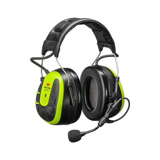 3M Peltor WS Alert XPI Bluetooth Headset in blue, with noise-cancelling boom microphone.