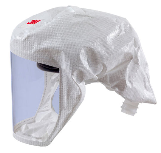 3M Versaflo S-133L Headcover hood in white, providing integrated respiratory protection.