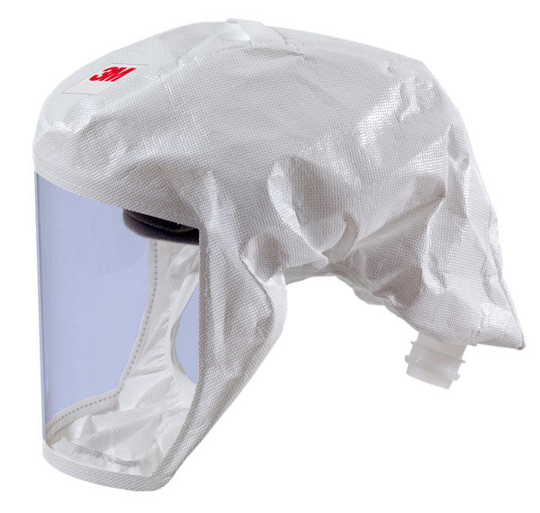 3M Versaflo S-133L Headcover hood in white, providing integrated respiratory protection.