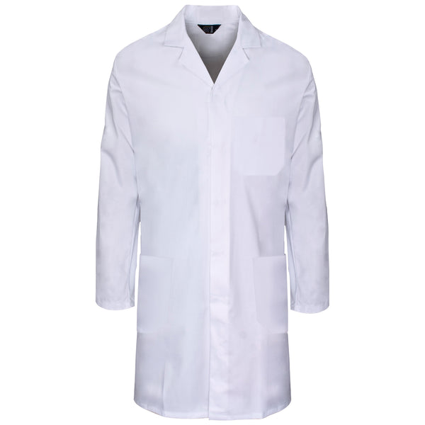 A Supertouch White Polycotton Lab Coat shown from a clear angle.