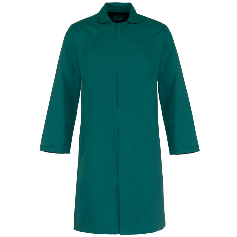 A Supertouch Green Polycotton Food Coat Inner Pocket shown from a clear angle.