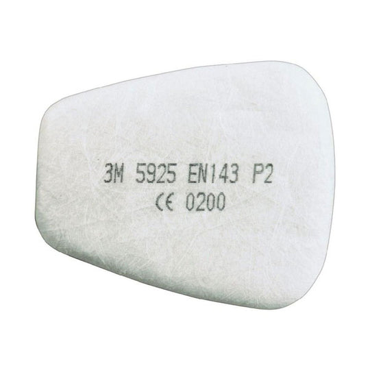 Rectangular white 3M 5925 P2R Particulate Filter for use with 3M 6000 series masks.