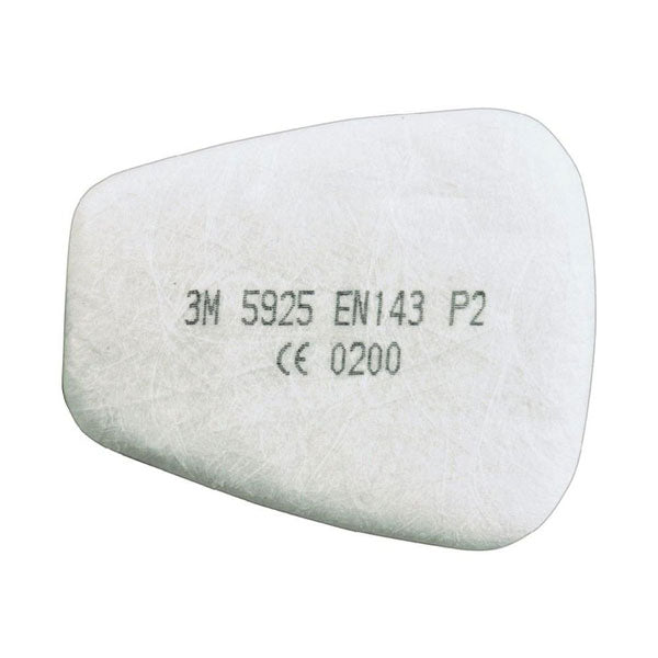Rectangular white 3M 5925 P2R Particulate Filter for use with 3M 6000 series masks.
