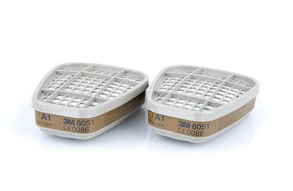 3M 6051 A1 Gas and Vapour Filter with brown stripe, designed for 6000/7000 series masks.