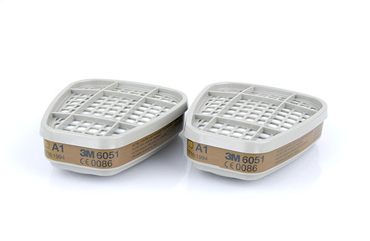3M 6051 A1 Gas and Vapour Filter with brown stripe, designed for 6000/7000 series masks.