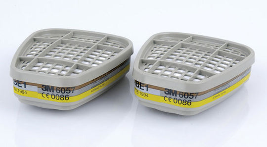 3M 6057 ABE1 Gas and Vapour Filter with grey, brown, and yellow stripes for multi-gas protection.