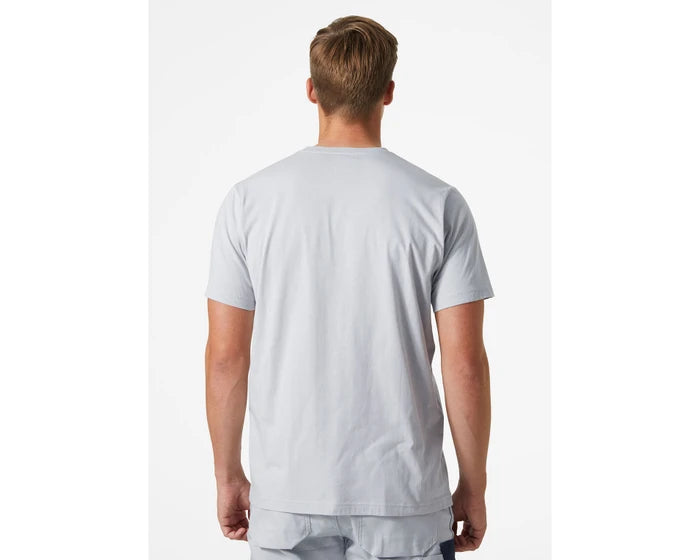 man wearing a white Helly Hansen Manchester T-Shirt - back view