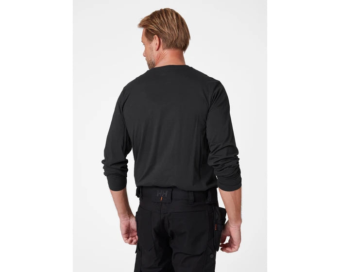 man wearing a navy Helly Hansen Manchester Long Sleeve T-Shirt - back view