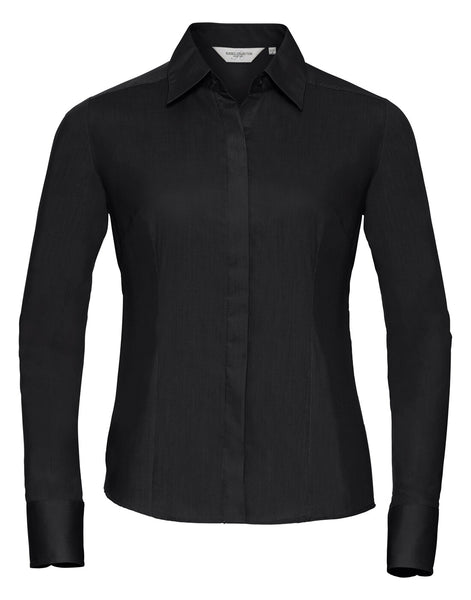 Russell Ladies Long Sleeve Fitted Polycotton Poplin Shirt Black