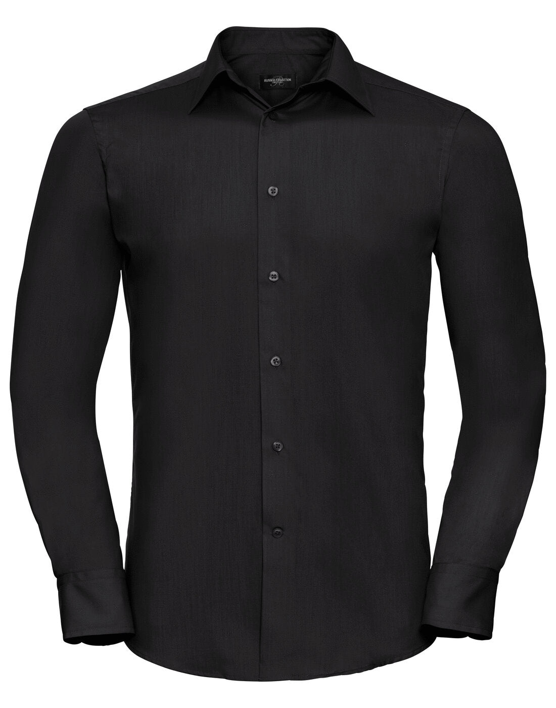 Russell Mens Long Sleeve Tailored Polycotton Poplin Shirt Black