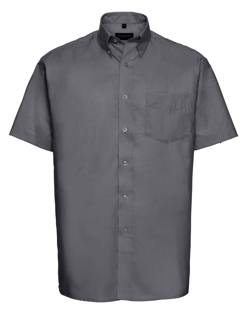 Russell Mens Short Sleeve Oxford Shirt Silver