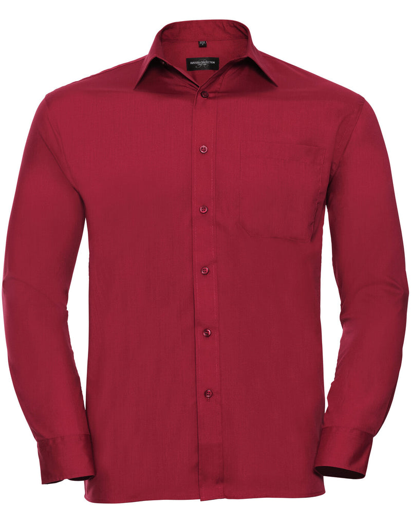 Russell Mens Long Sleeve Polycotton Poplin Shirt