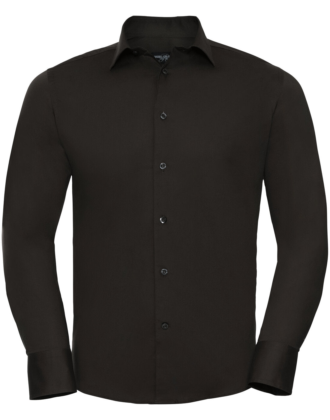 Russell Mens Long Sleeve Fitted Stretch Shirt Chocolate