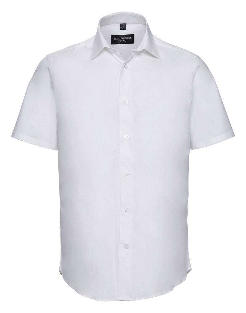 Russell Mens Short Sleeve Fitted Stretch Shirt White
