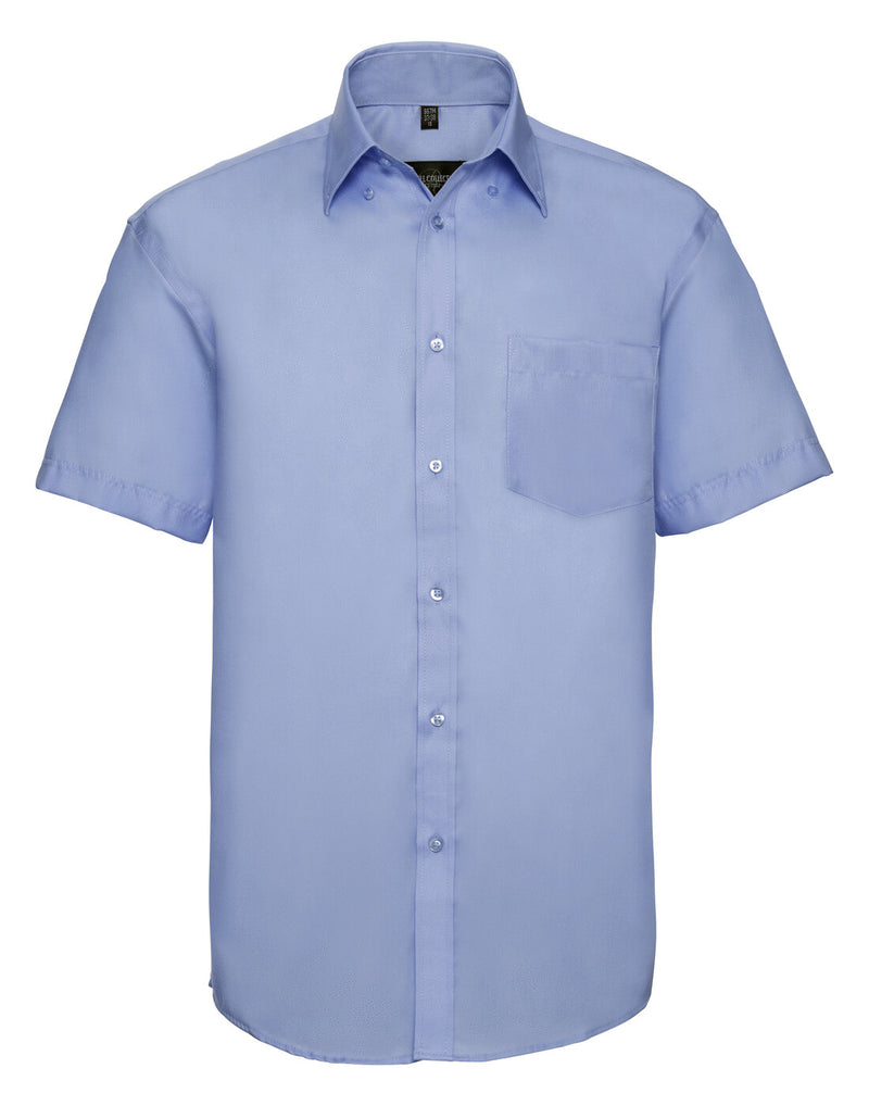 Russell Mens Short Sleeve Ultimate Non Iron Shirt Bright Sky
