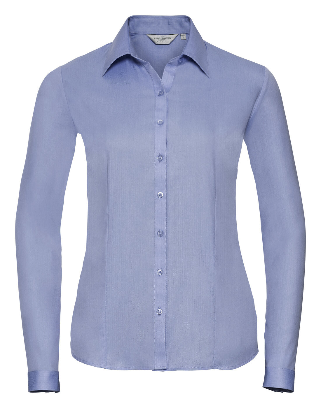 Russell Ladies Long Sleeve Herringbone Shirt Light Blue