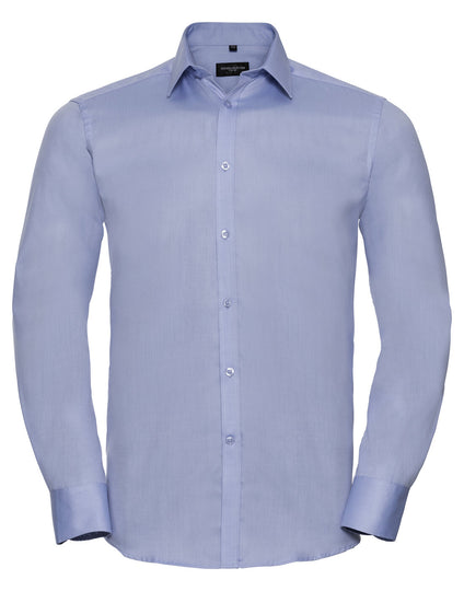 Russell Mens Long Sleeve Herringbone Shirt Light Blue