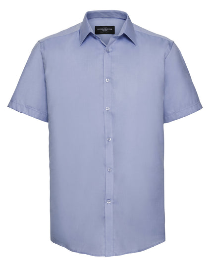 Russell Mens Short Sleeve Herringbone Shirt Light Blue