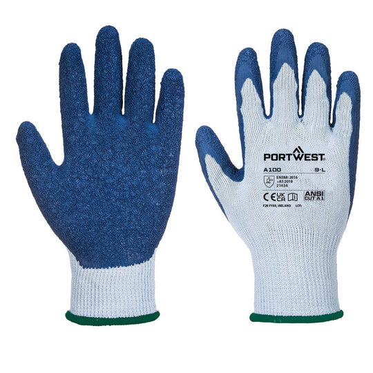 Close-up of the palm of a blue Portwest A100 PU Palm Glove.
