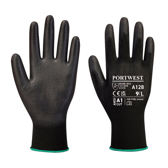 Black Portwest A128 Thermal Glove with PVC dot palm for extra grip.