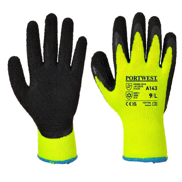 Yellow and black Portwest A143 Dotted Palm Winter Glove.