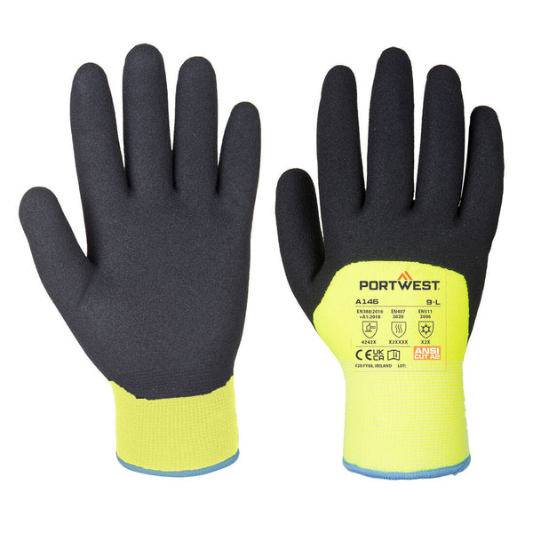 Hi-vis yellow Portwest A146 Thermal Waterproof safety glove.