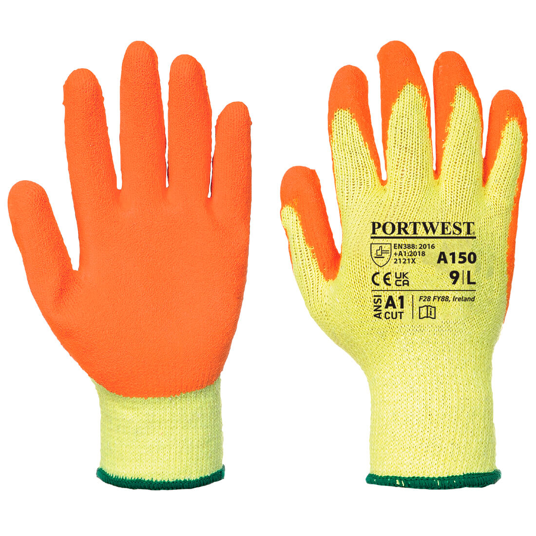 Orange Portwest A150 Latex Coated Grip Glove for secure handling.